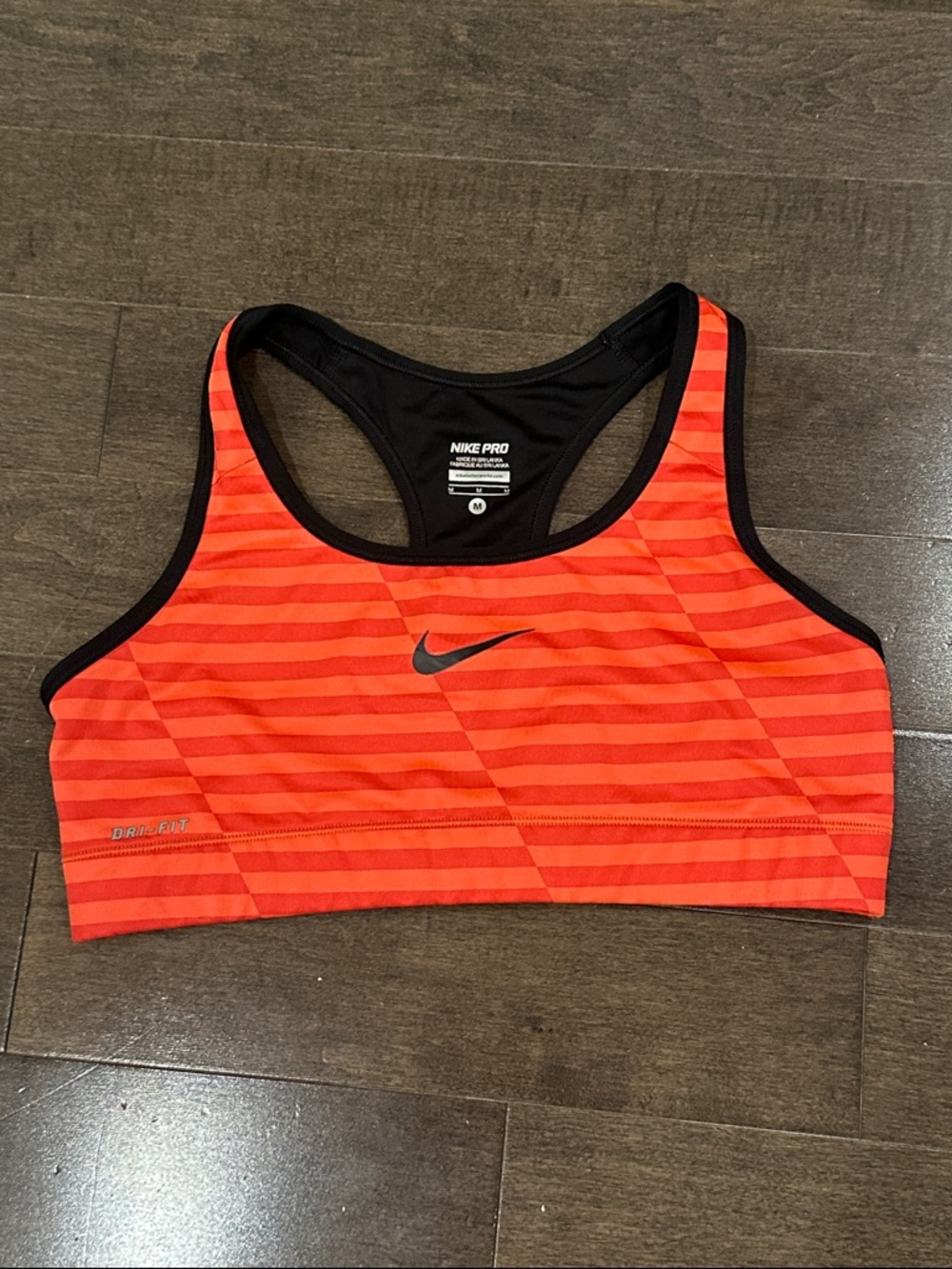 Nike Orange Striped Pro Dri-FIT Sports Bra